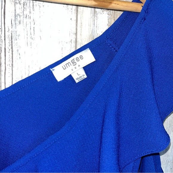 Umgee Cobalt Blue Ruffle Open Sleeve Blouse - Picture 6 of 6